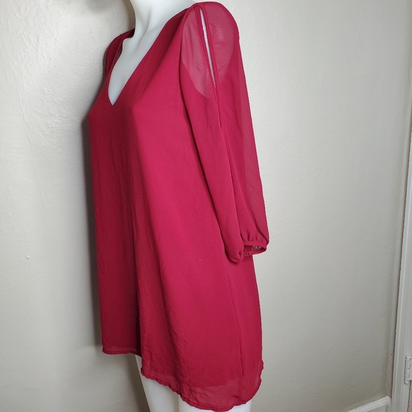 Lulus || Burgundy Vneck Long Sleeve Dress - Picture 6 of 8